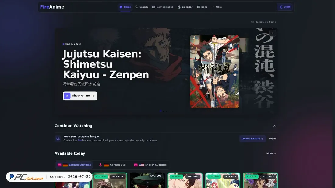 Screenshot of fireani.me