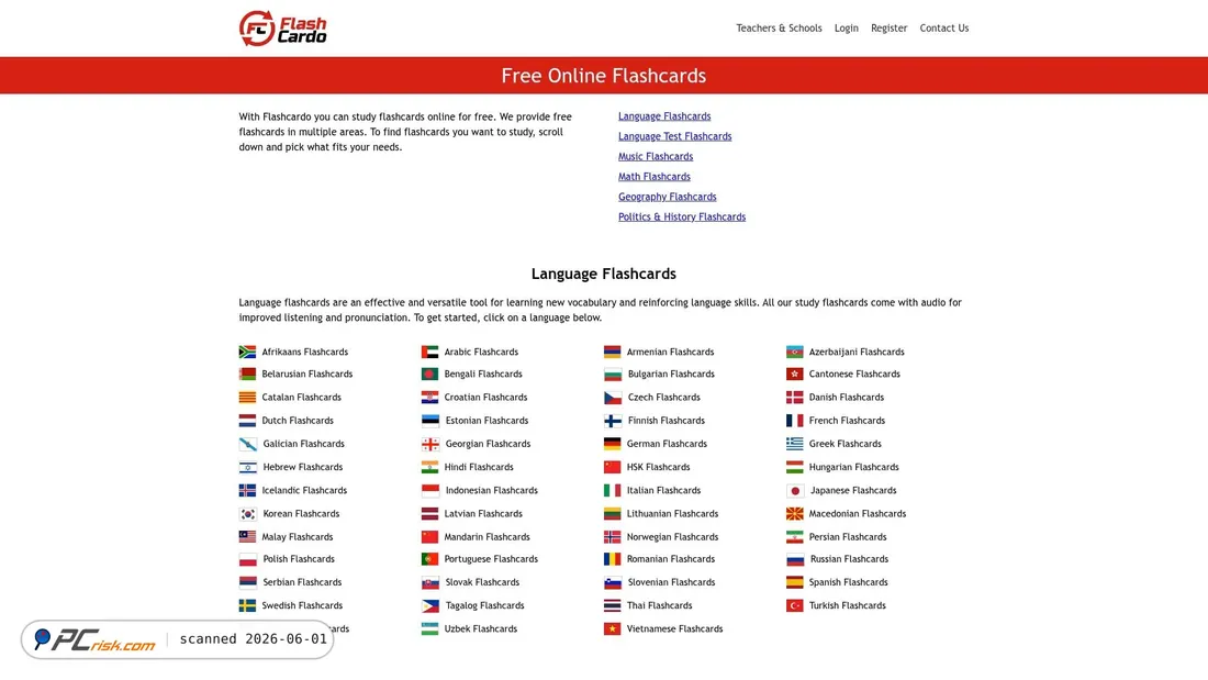 Screenshot of flashcardo.com
