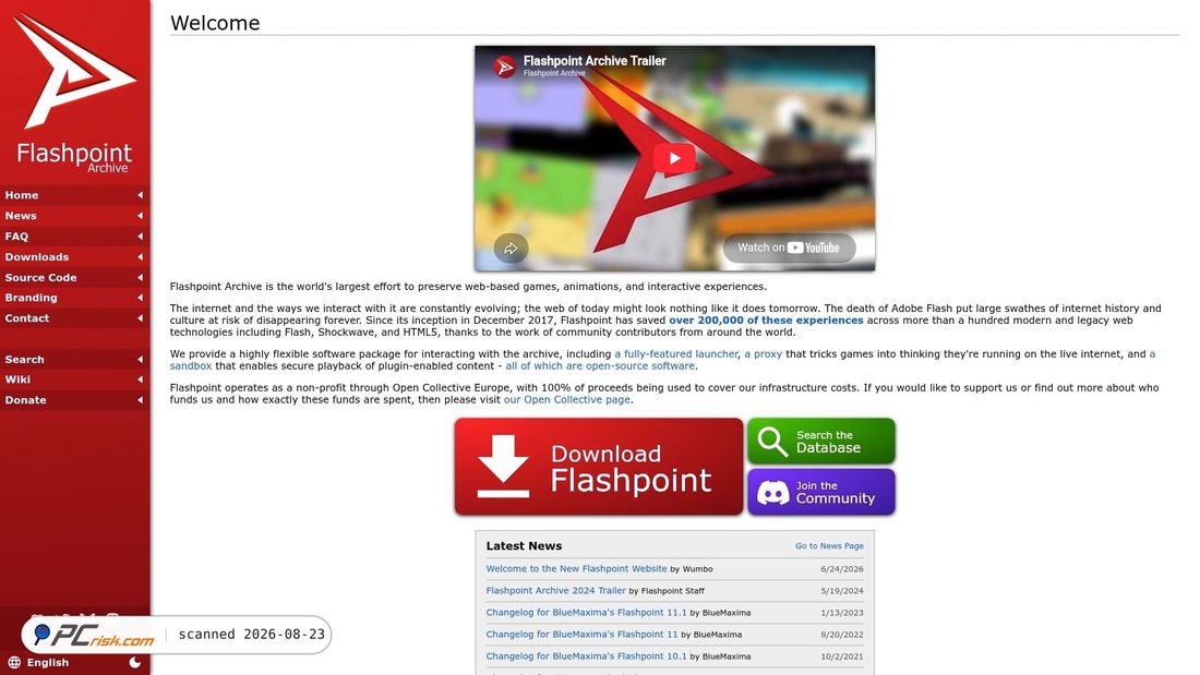 Screenshot von flashpointarchive.org