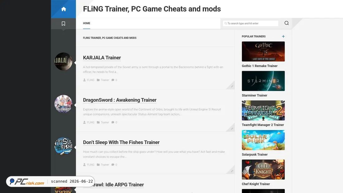 Screenshot of flingtrainer.io
