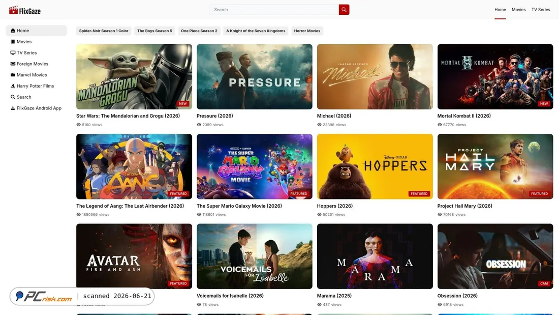 Screenshot of flixgaze.com