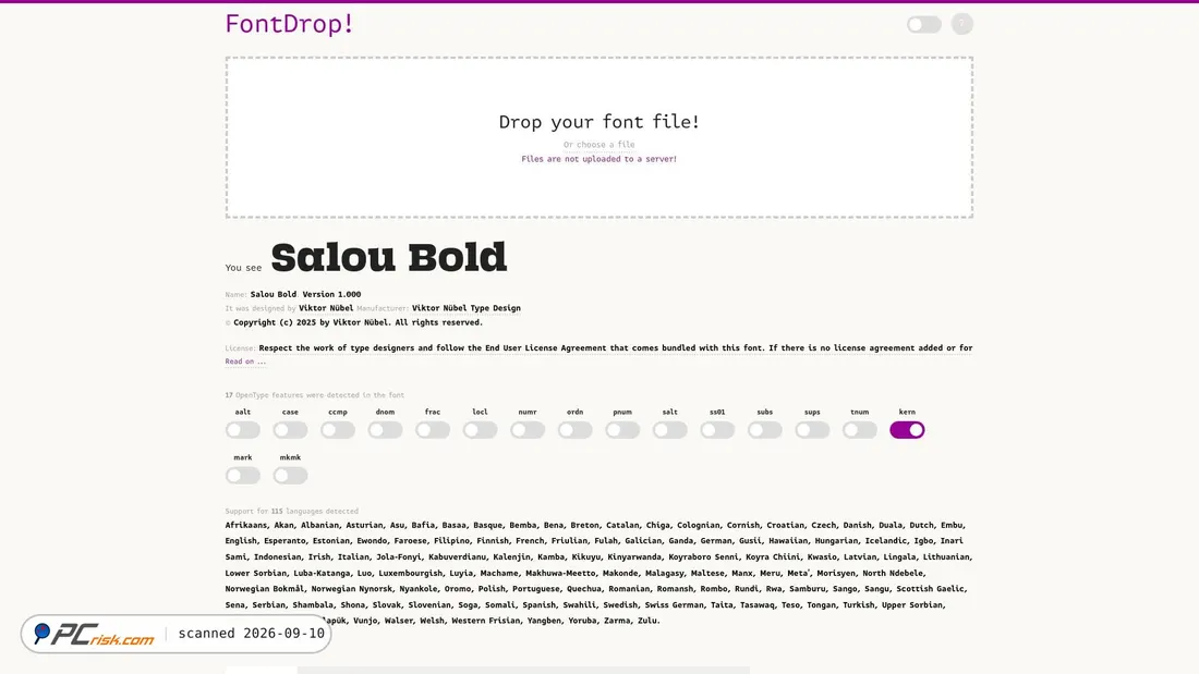 Screenshot von fontdrop.info