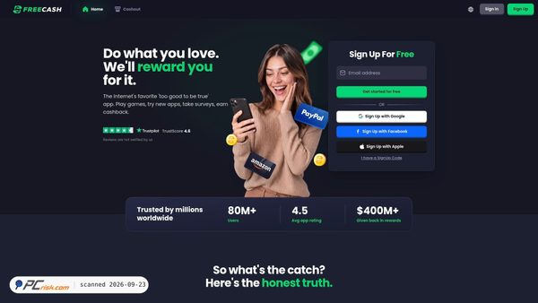 Captura de ecrã de freecash.com