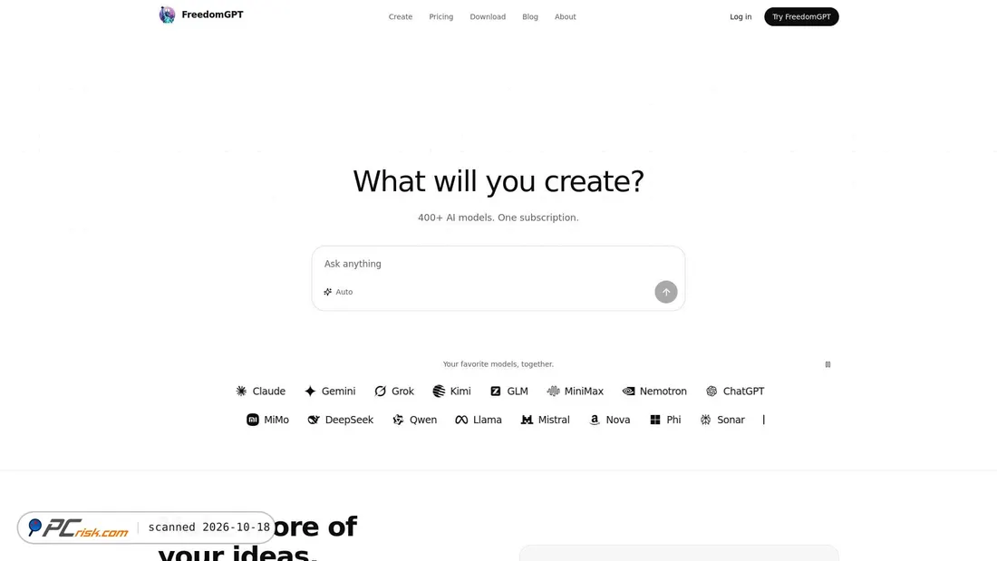 Captura de ecrã de freedomgpt.com