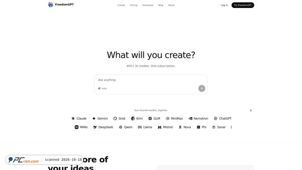 Captura de ecrã de freedomgpt.com