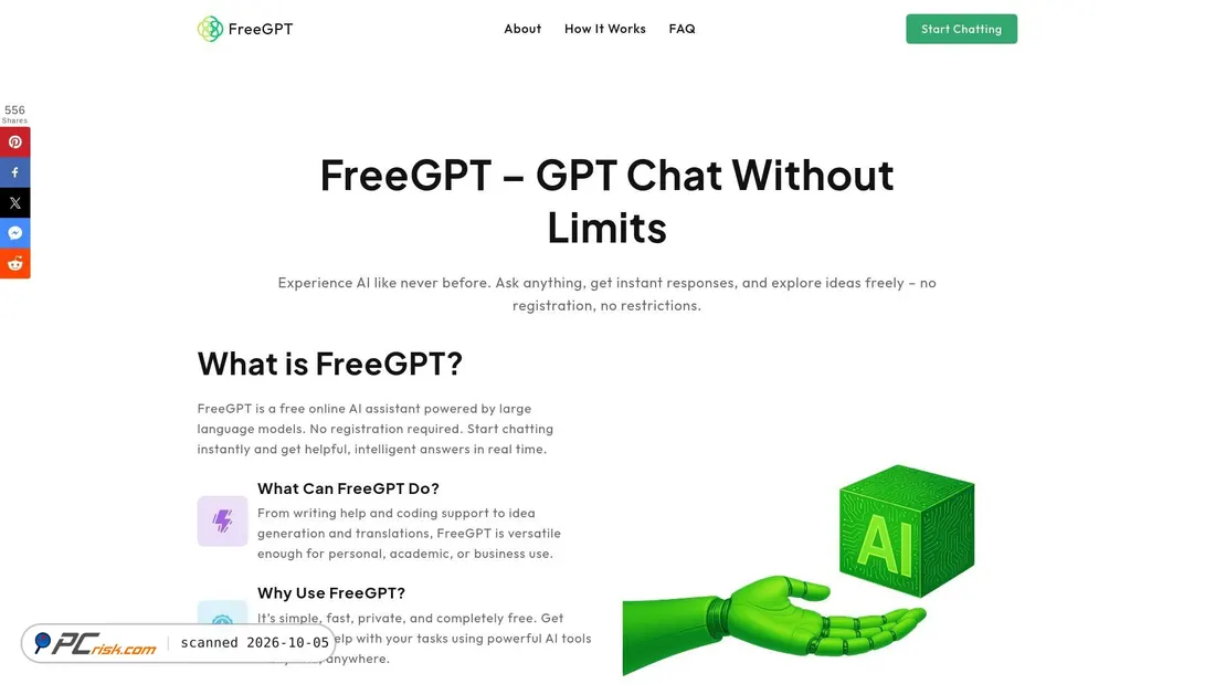 Captura de ecrã de freegpt.ai