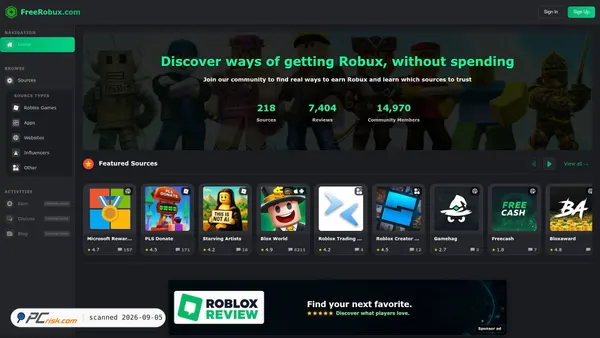Captura de ecrã de freerobux.com