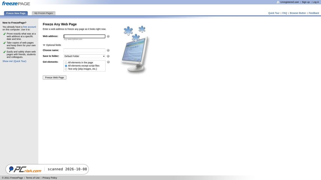 Screenshot di freezepage.com