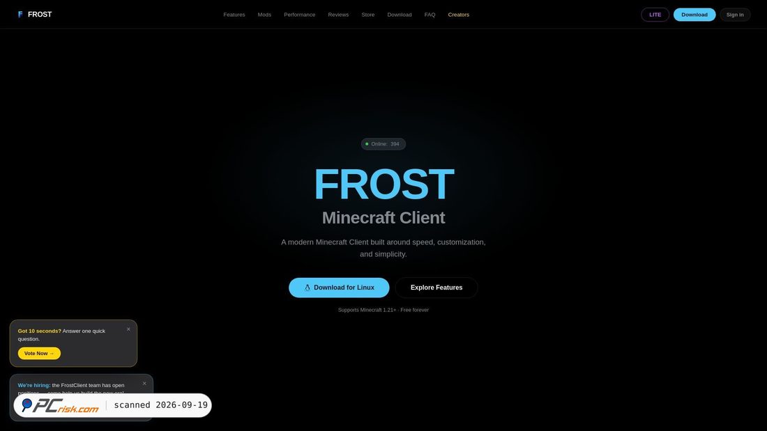 Screenshot van frostclient.eu