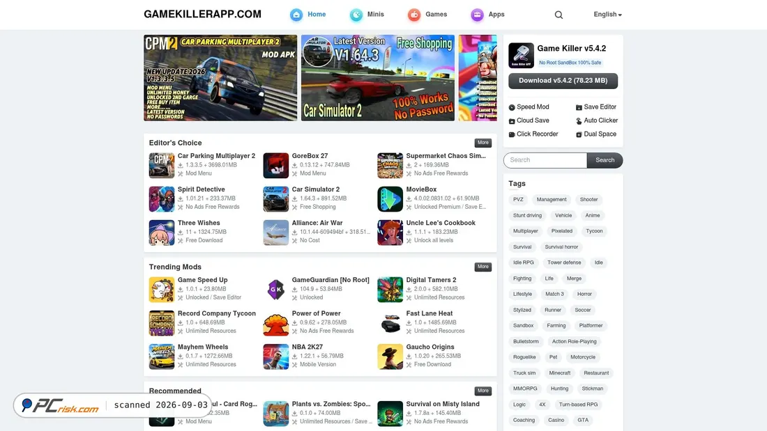 Screenshot di gamekillerapp.com