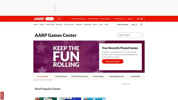 Capture d’écran de games.aarp.org