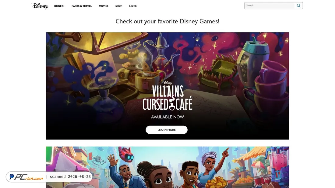 Screenshot of games.disney.com
