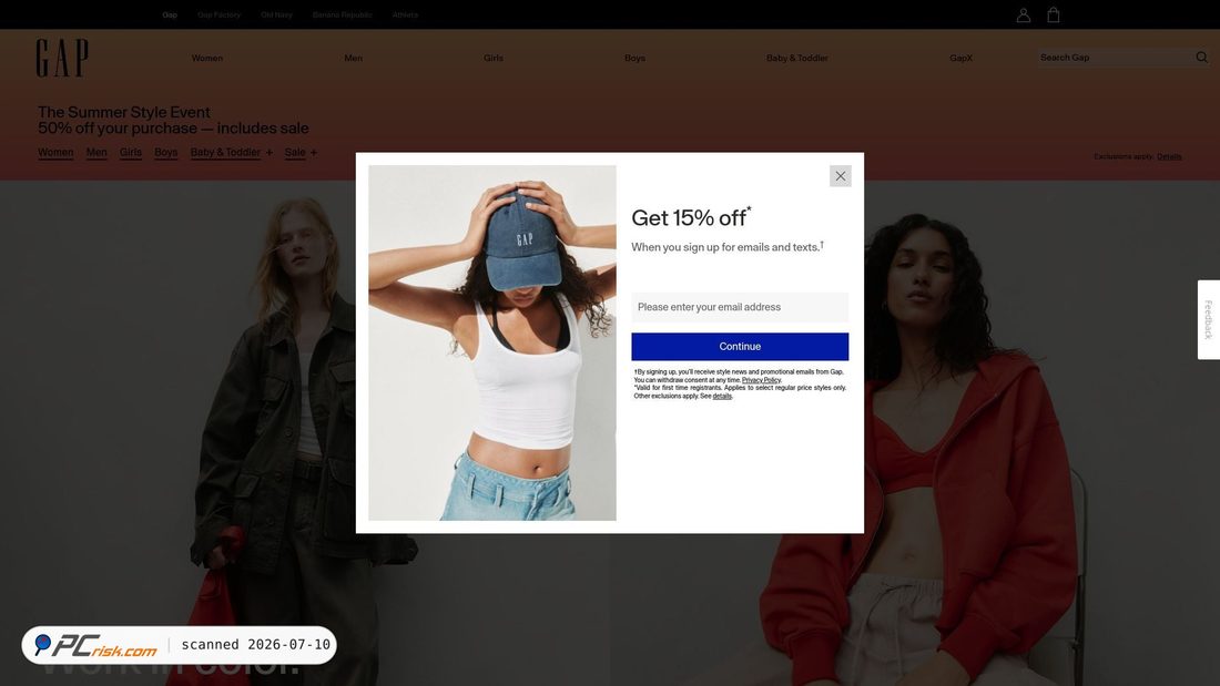 Screenshot of gap.com