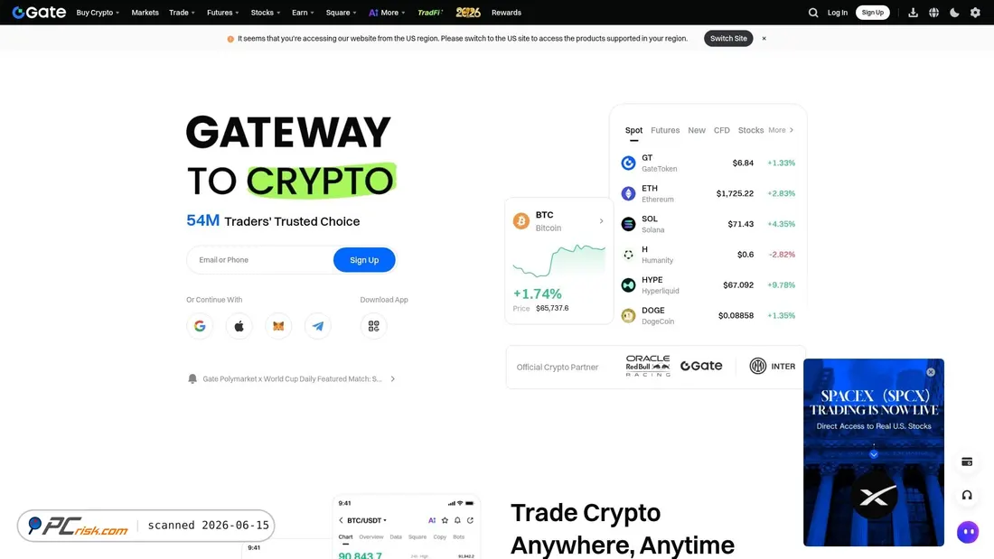 Screenshot of gate.io