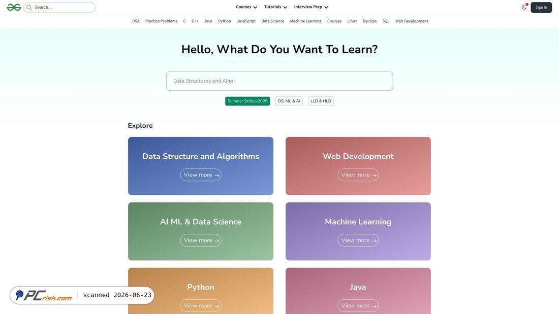 Screenshot of geeksforgeeks.org