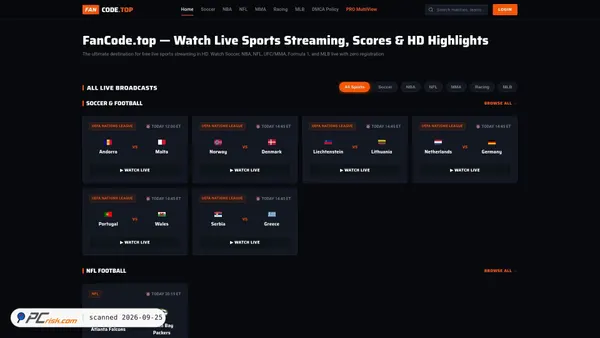 Captura de ecrã de getfoot.live