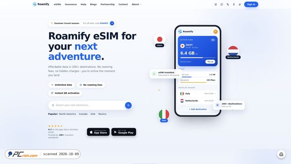 Screenshot di getroamify.com
