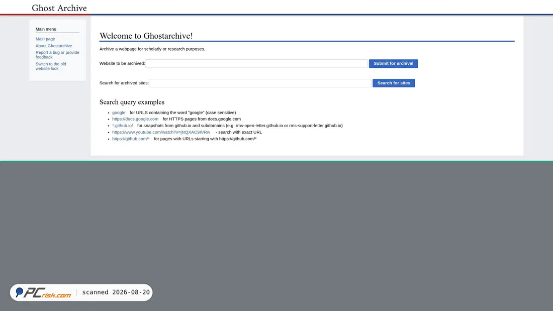 Screenshot di ghostarchive.org