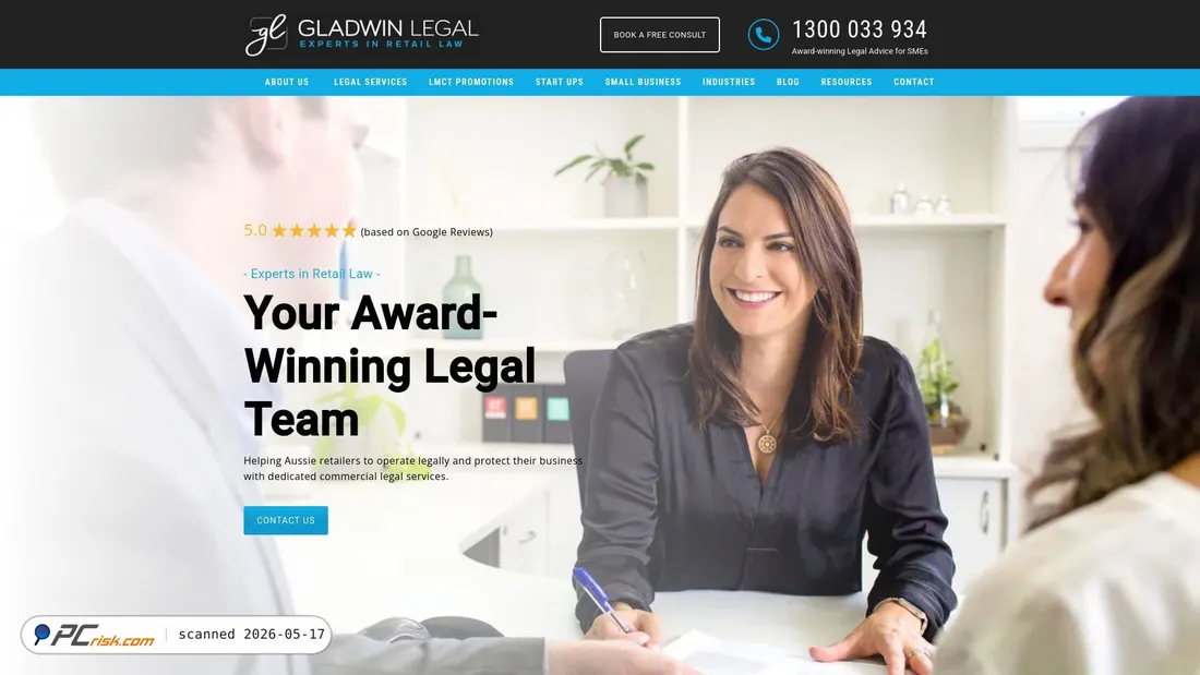 Captura de ecrã de gladwinlegal.com.au