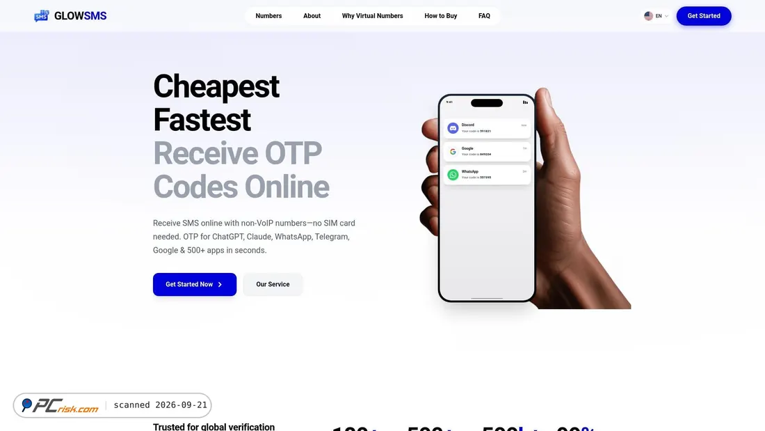 Screenshot of glowsms.com