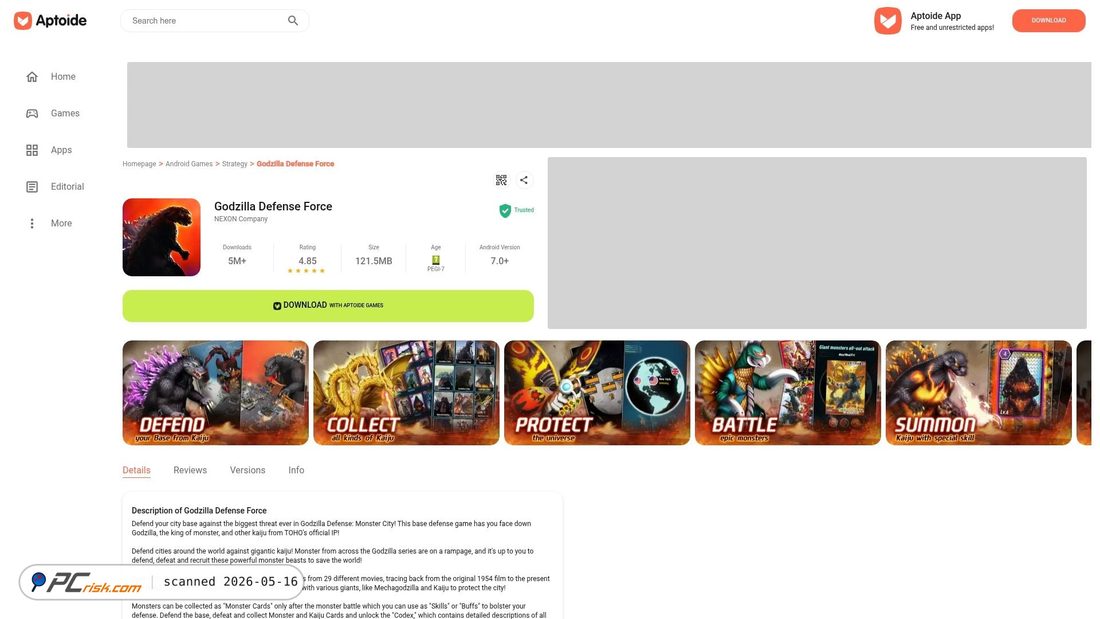 Screenshot of godzilla-defense-force.en.aptoide.com