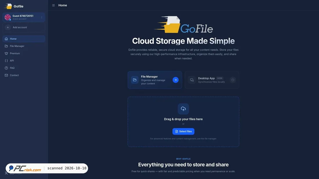Zrzut ekranu gofile.io