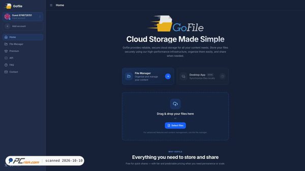 Screenshot di gofile.io