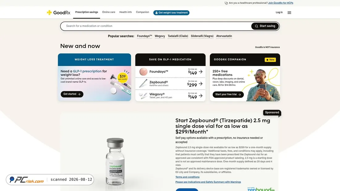 Screenshot of goodrx.com