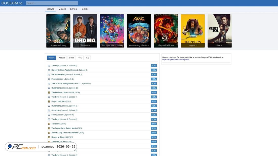 Screenshot of goojara.to