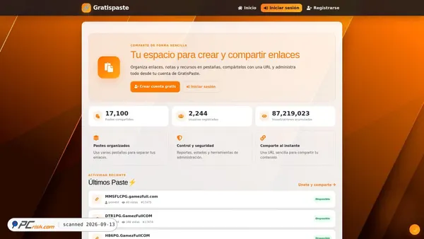 Screenshot di gratispaste.com