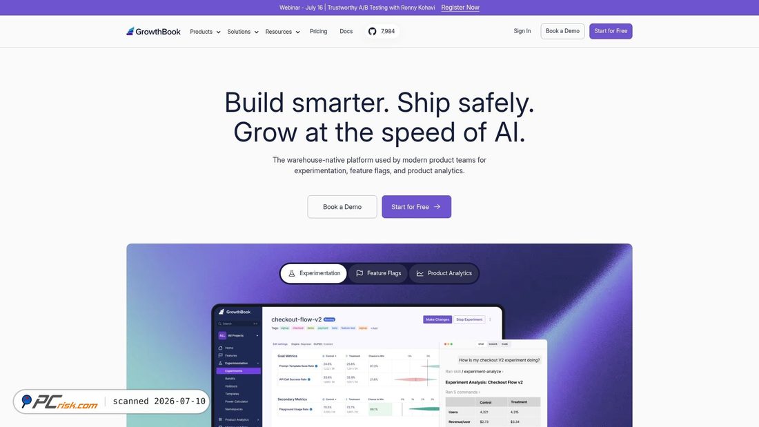 Screenshot of growthbook.io