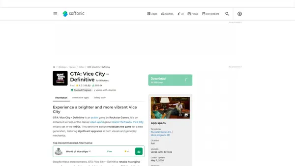 Zrzut ekranu gta-vice-city-definitive.en.softonic.com