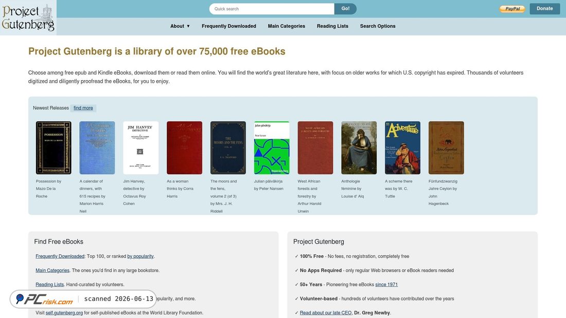 Screenshot of gutenberg.org