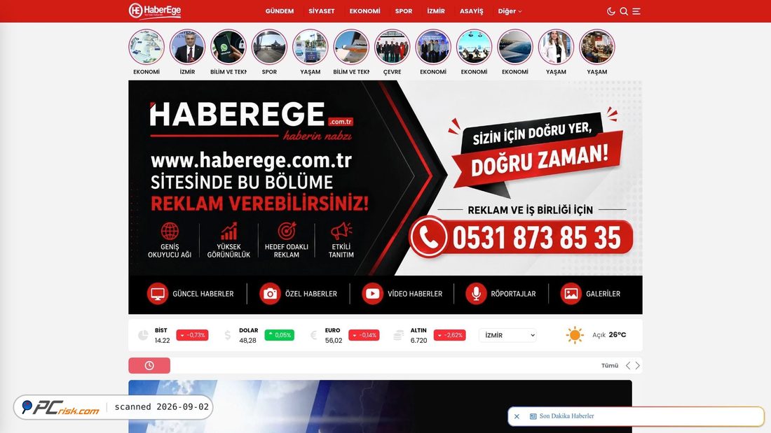 Capture d’écran de haberege.com.tr