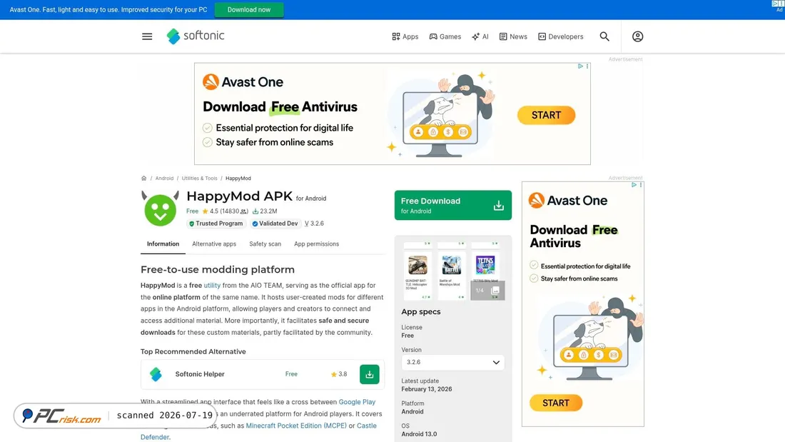 Screenshot of happymod-bk5.en.softonic.com