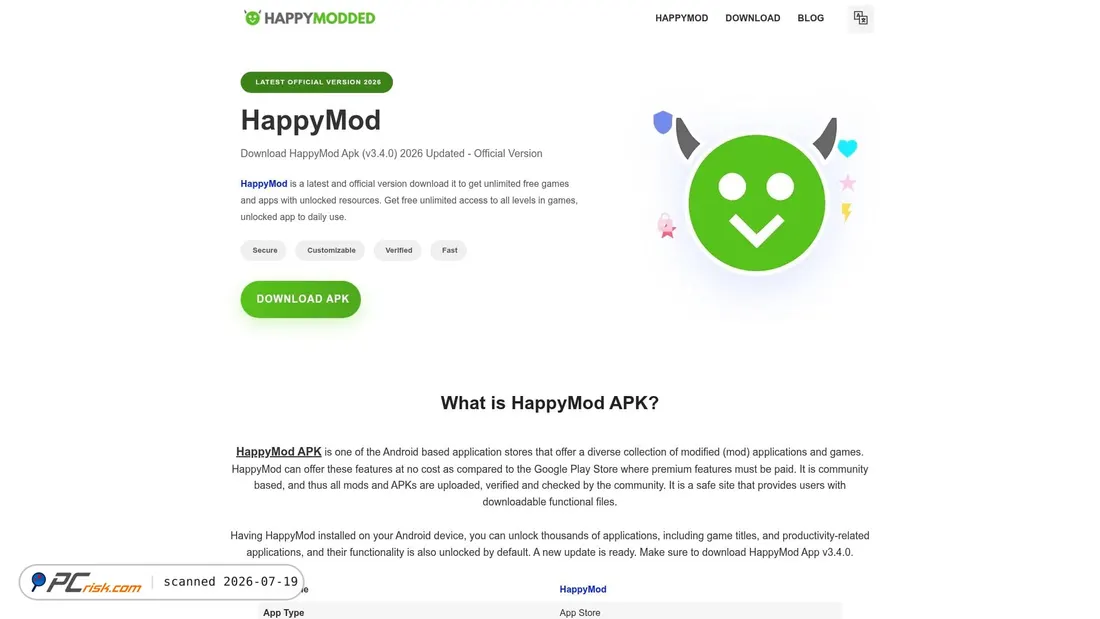 Screenshot of happymodded.com