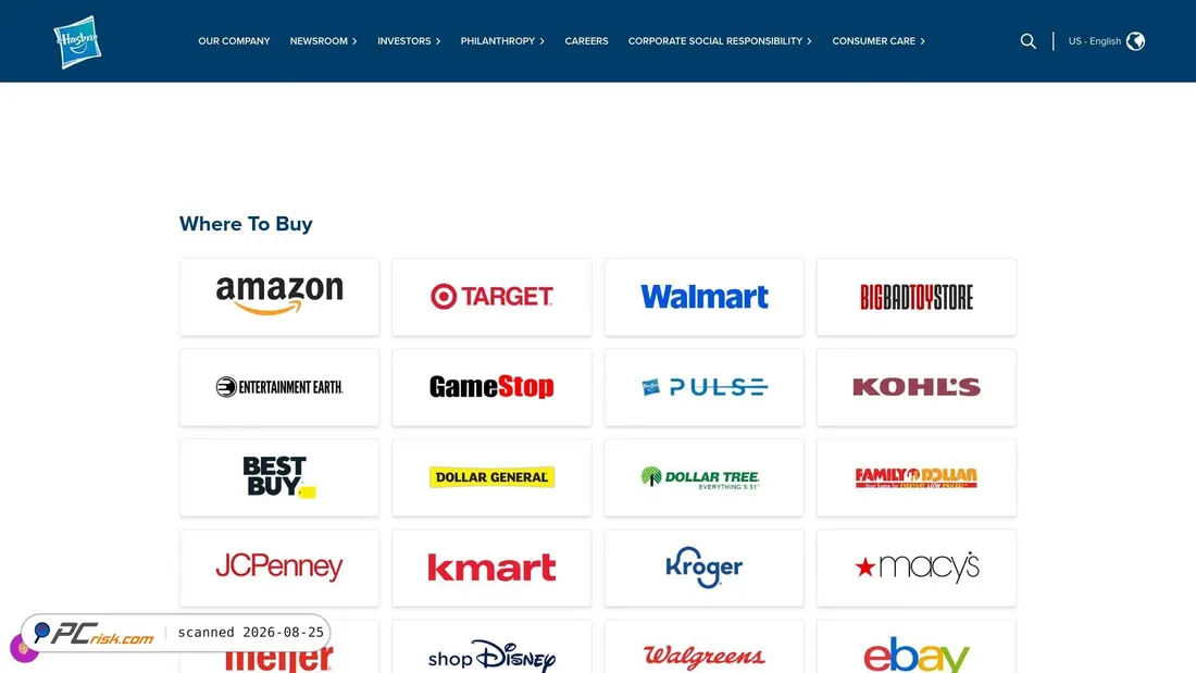 Screenshot of hasbro.com