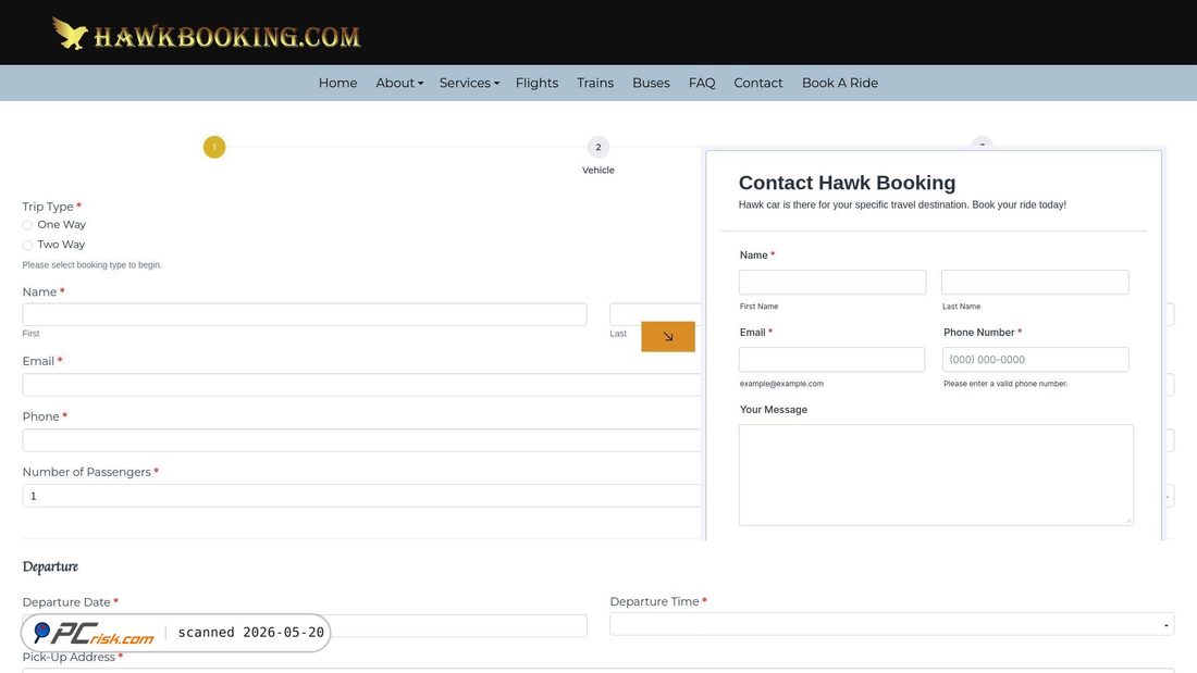 Screenshot of hawkbooking.com