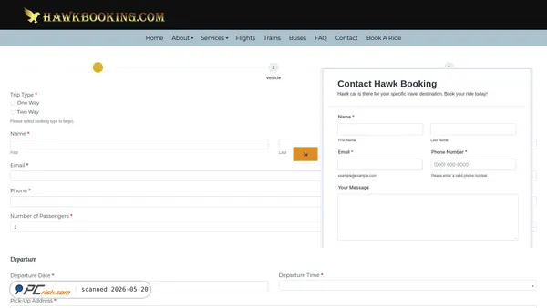 hawkbooking.com screenshot