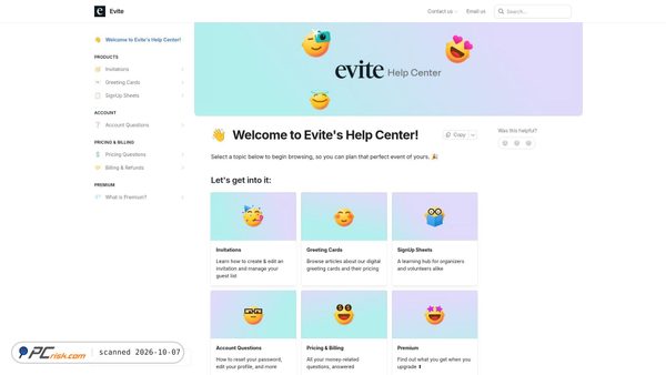 help.evite.com screenshot