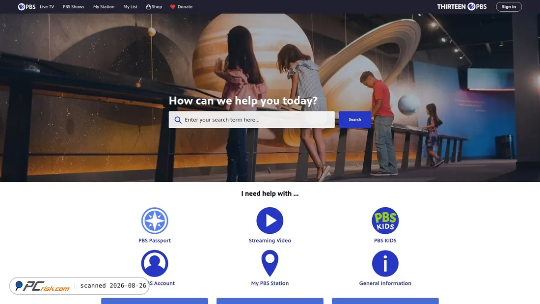 Screenshot of help.pbs.org