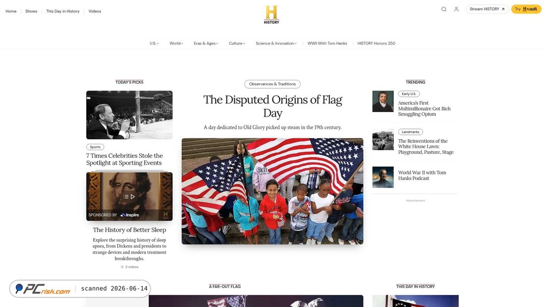 Screenshot of history.com