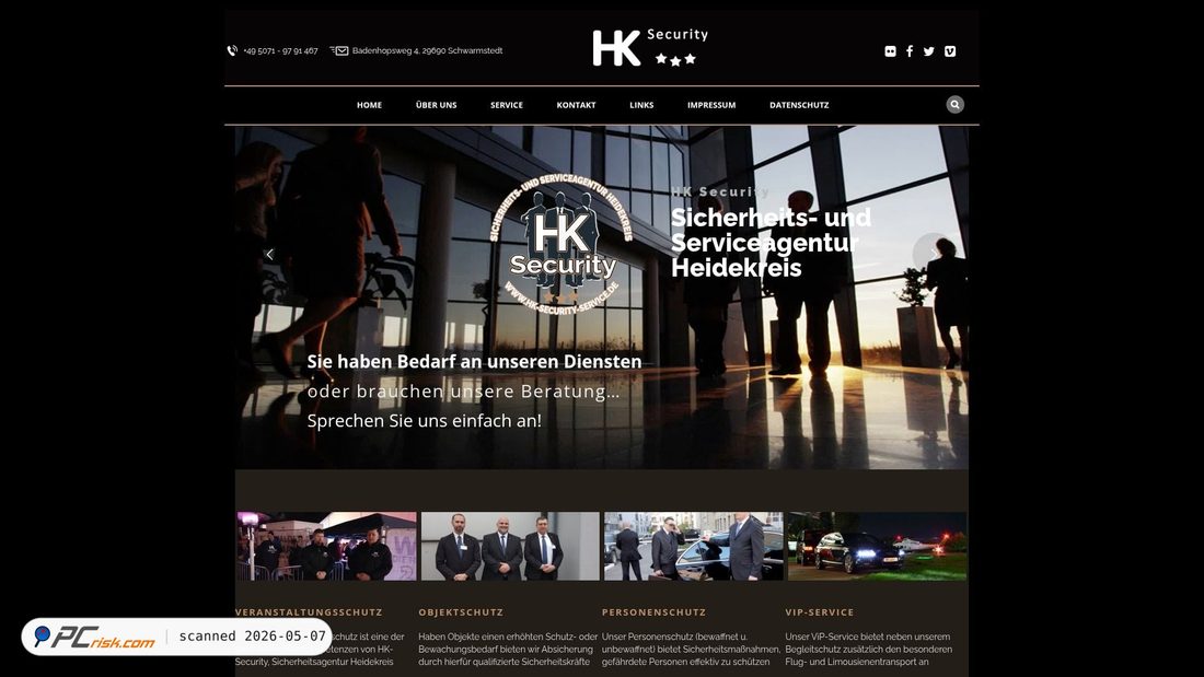 Captura de pantalla de hk-security-service.de