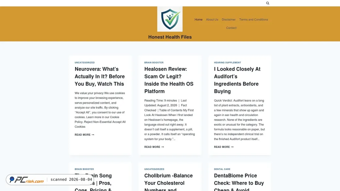 Screenshot of honesthealthfiles.com