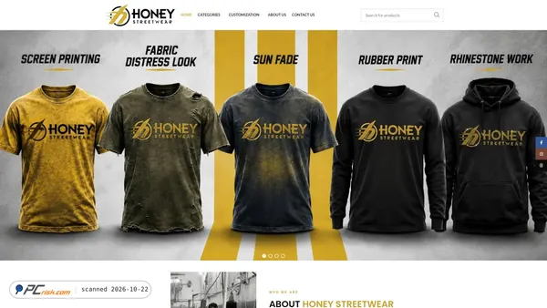 Screenshot van honeystreetwear.com