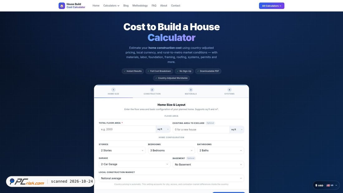 Screenshot di housebuildcostcalculator.com