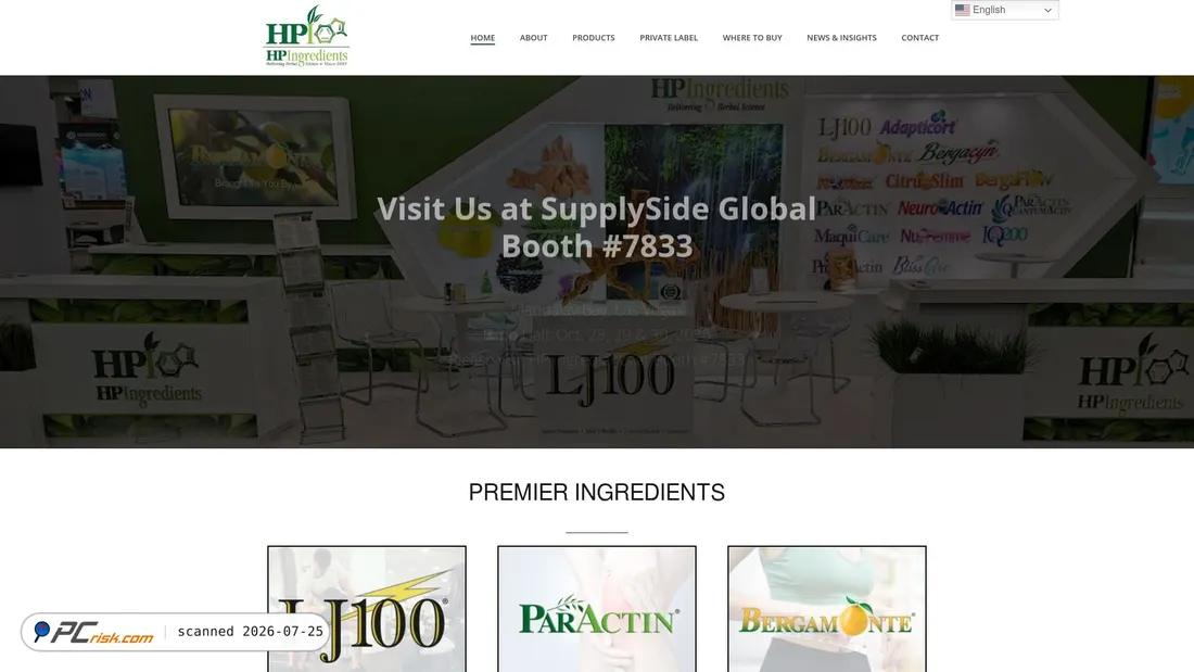 Screenshot of hpingredients.com