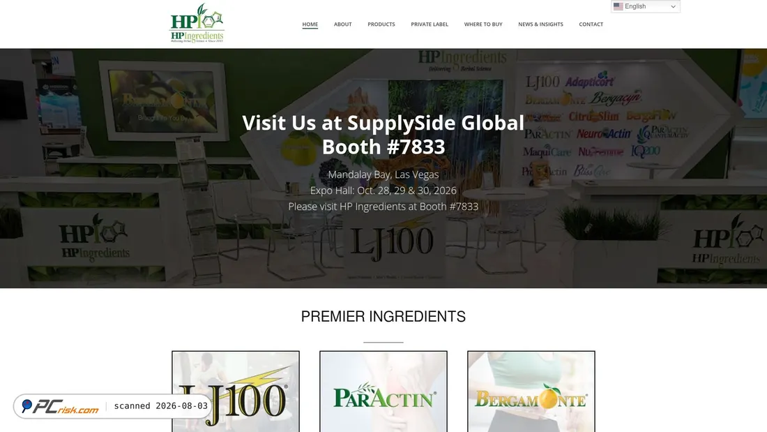 Captura de ecrã de hpingredients.com