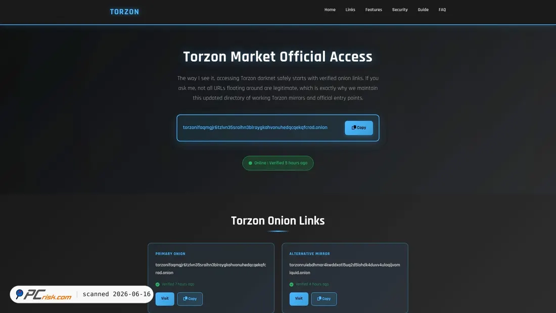 Screenshot di hub.torzon-onion-market.com