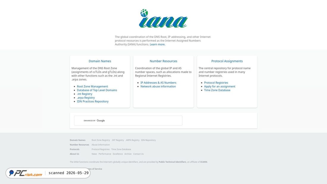 Screenshot of iana.org